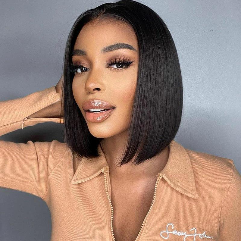 4x4 Lace Wig Straight Human Hair Short Bob Wig Glueless Wig Human Hair Natural Color